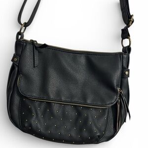 Studded Black Faux Leather Shoulder Bag Purse Moto Biker Bag
